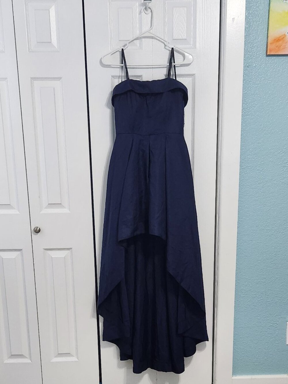 Speechless Strapless High Low Maxi Dress Sz 7 Navy Blue Pockets NWOT